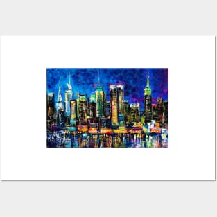 Manhattan at Night. Skyscrapers and Lights Posters and Art